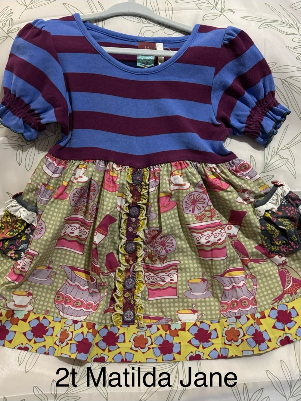 Matilda Jane Blue & Purple Striped Tea Time Print Dress